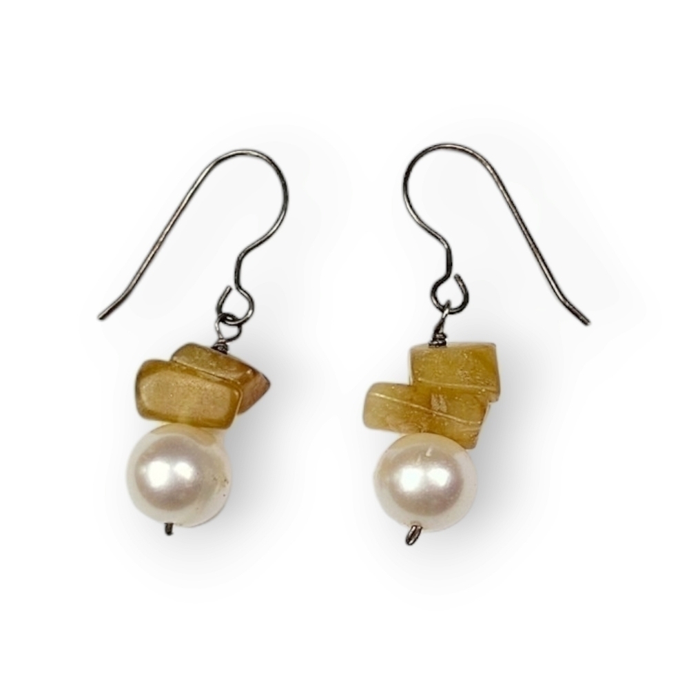 Baroque Freshwater Pearl Sterling Drop Earrings Stone Chip 925 Silver 1.25" Long